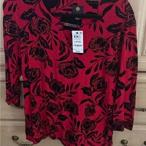 JM Collection Red and Black Floral Blouse